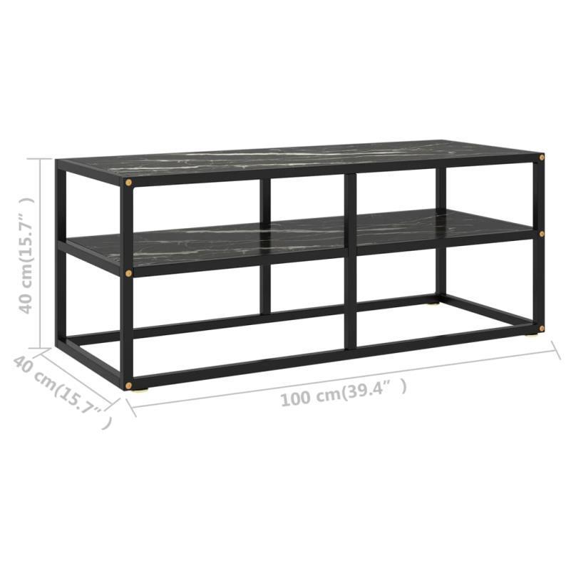 Elegant Black TV Stand with Marble Glass Top, 39.4" Wide - Modern Home Furniture