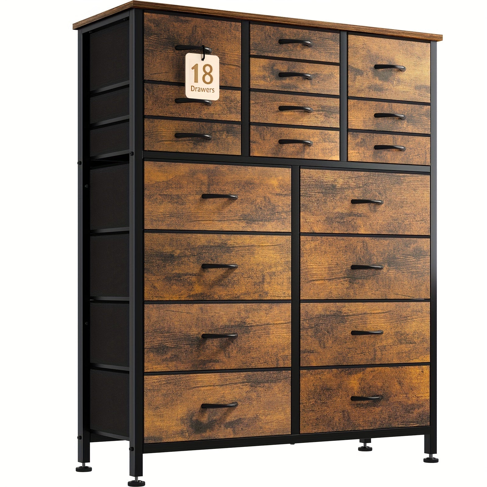 Dresser for Bedroom Tall Dresser Chests of Drawers with 18 Fabric Drawers Wood Top for Closets Living Room