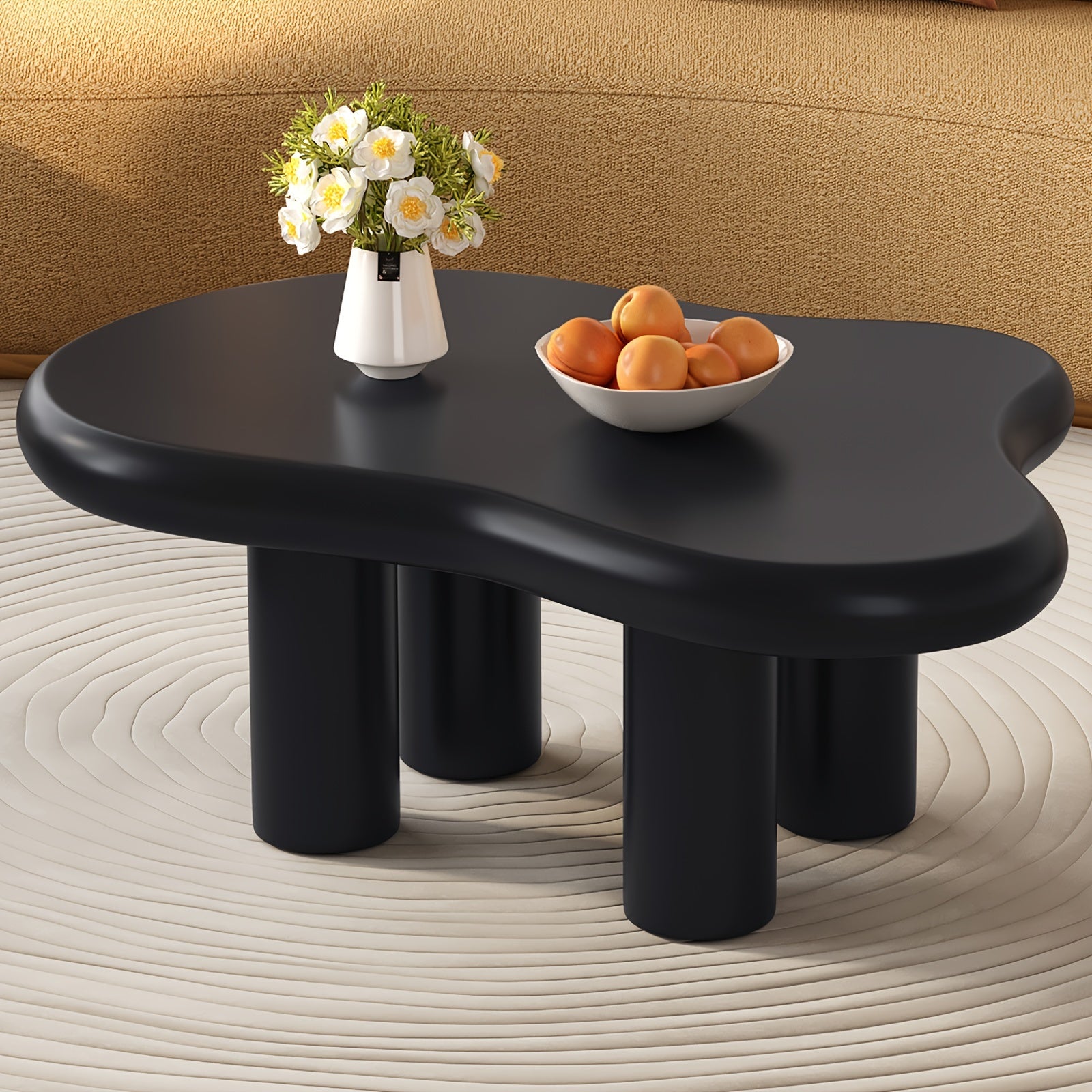 Cloud Coffee Table, Modern Black Coffee Table For Living Room, Cute Irregular Indoor Tea Table With 4 Legs, Easy Assembly