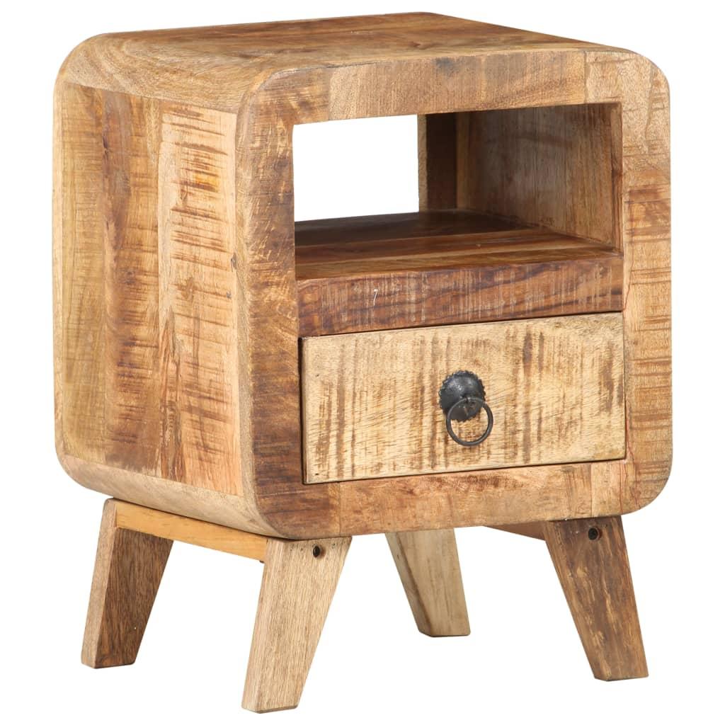 Modern Rough Mango Wood Bedside Cabinet 11.8"x11.8"x16.1" - Sturdy Hardwood Nightstand with Storage Compartment, Bedside Cabinet