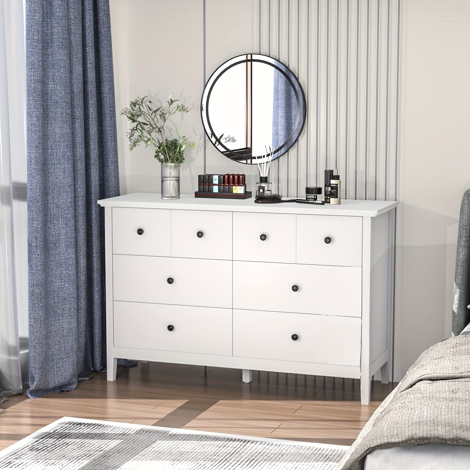 Classic 6-Drawer Double Dresser - Floor Mount Wood Bedroom Storage Chest with Flat Panel Doors, Metal Handles, Composite Wood Back, Easy Assembly, Weather Independent - Ideal for Hallway, Entryway