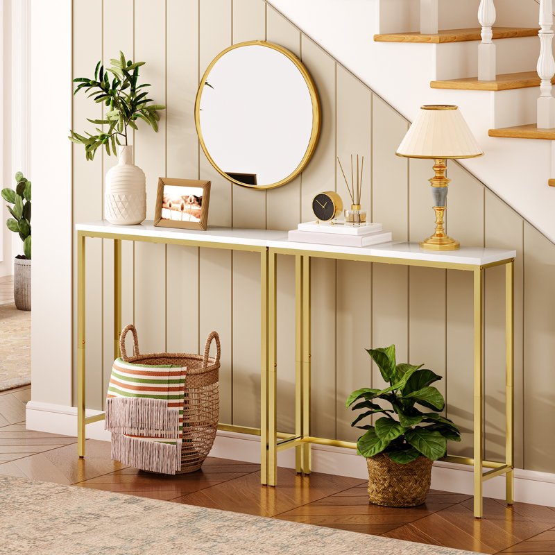 Narrow Console Table, 75 cm Small Entryway Table, Thin Sofa Table, Side Table, Display Table for Hallway, Bedroom, Living Room, Foyer, Greige and Black, Black, White and Golden