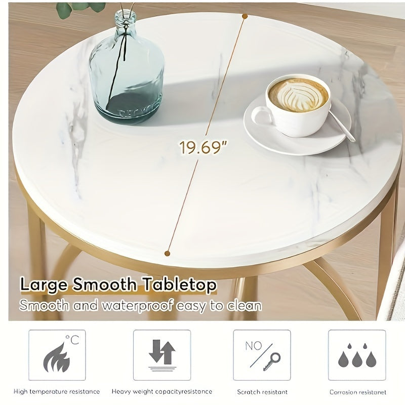 Modern Round End Table, 50cm Side Table Coffee Table Cocktail Table With Unique O-Shaped Base, Midcentury Accent Table Nightstand For Living Room Bedroom