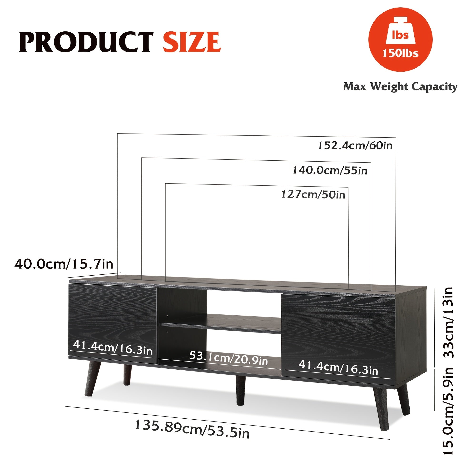 TV Stand For 55 60 Inch TV, Boho Entertainment Center With Storage Cabinets, TV Console For Living Room Decor