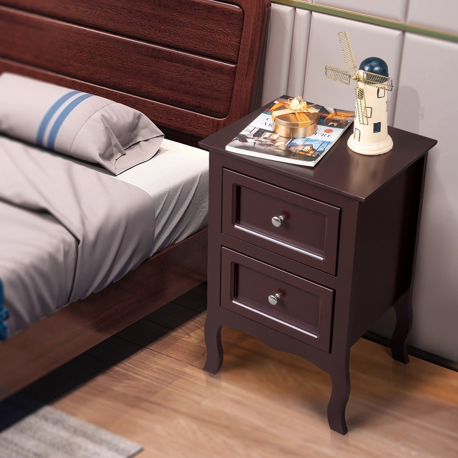 Nightstand with 2 Drawers, Night Stands for Bedrooms, Small Bed Side Table/ Night Stand with Drawers for Small Spaces