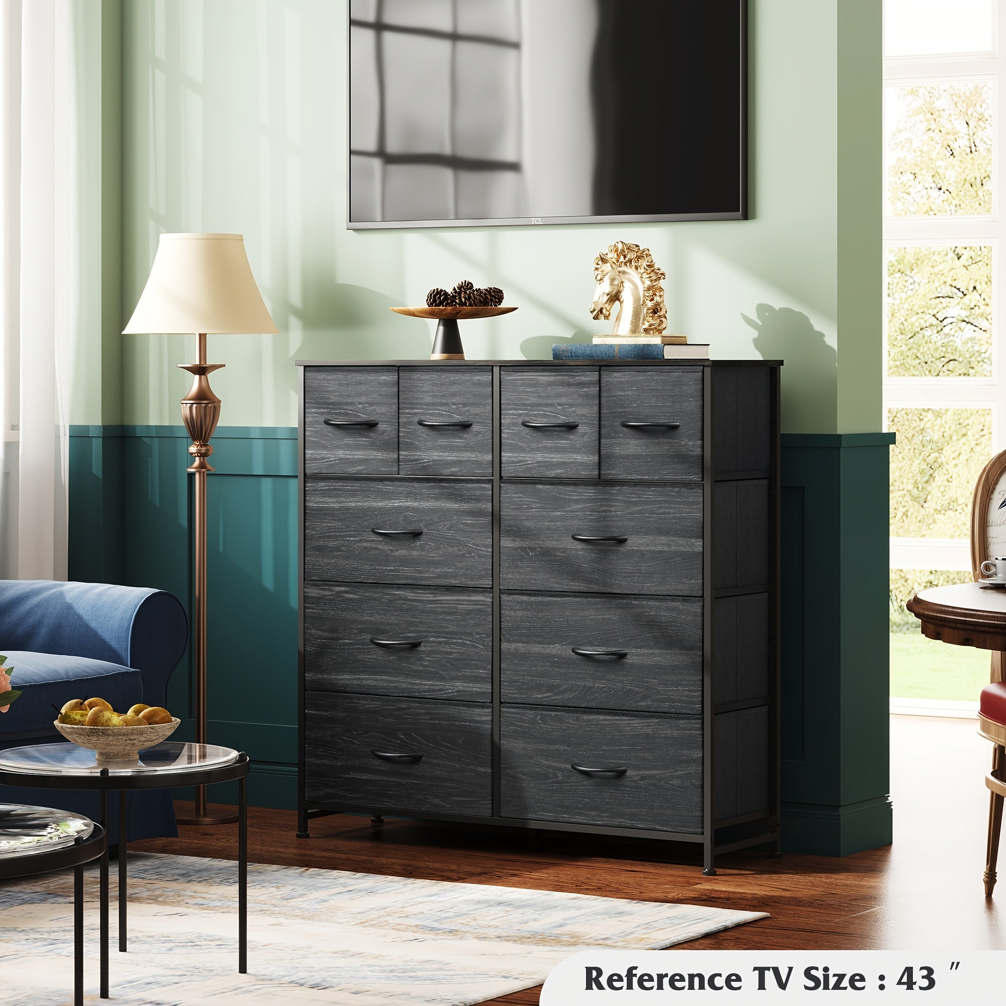 Fabric Dresser for Bedroom, Storage Drawer Unit, Dresser with 10 Deep Drawers for Office, College Dorm