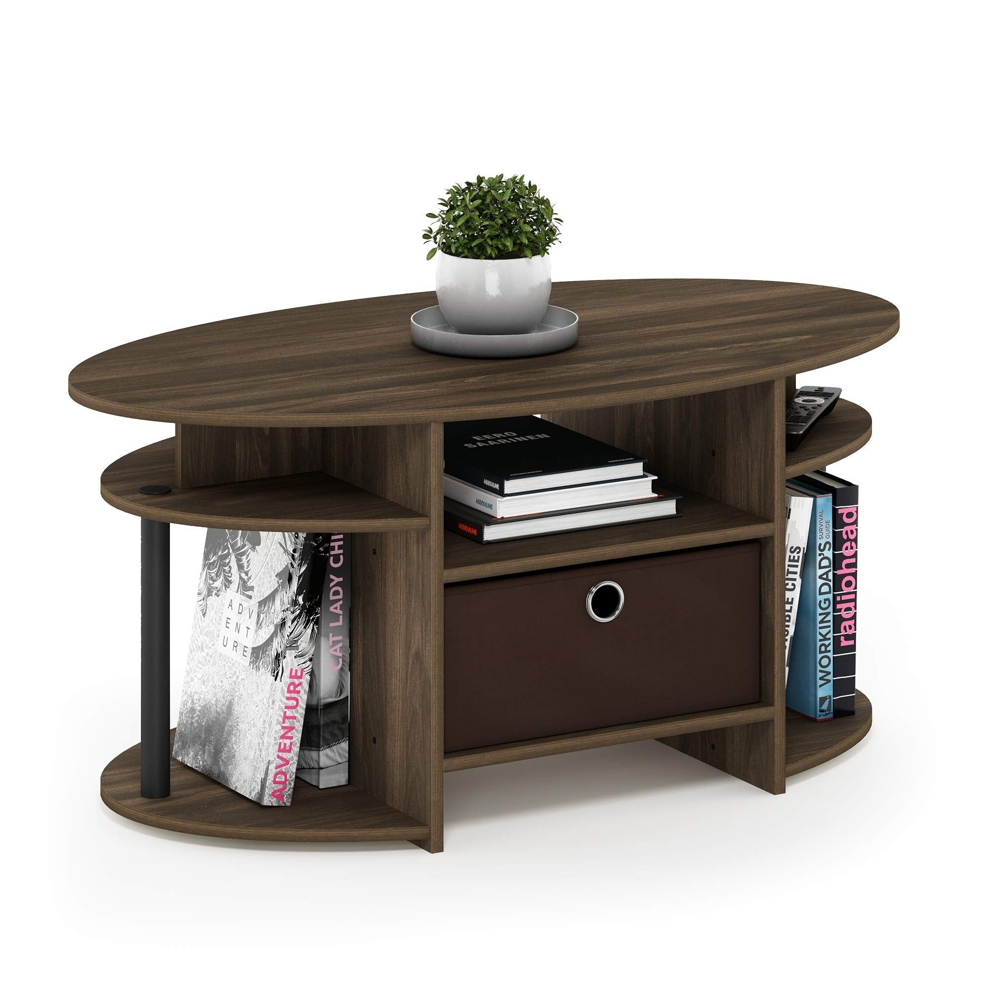 Multiple Colour Wooden Coffee Table for Living Room, Simple Design Oval Coffee Table with Storage Bin, Modern Center Table, Space-Saving, Stylish and Sturdy, Easy Assembly, Multifunctional Furniture for Home or Office