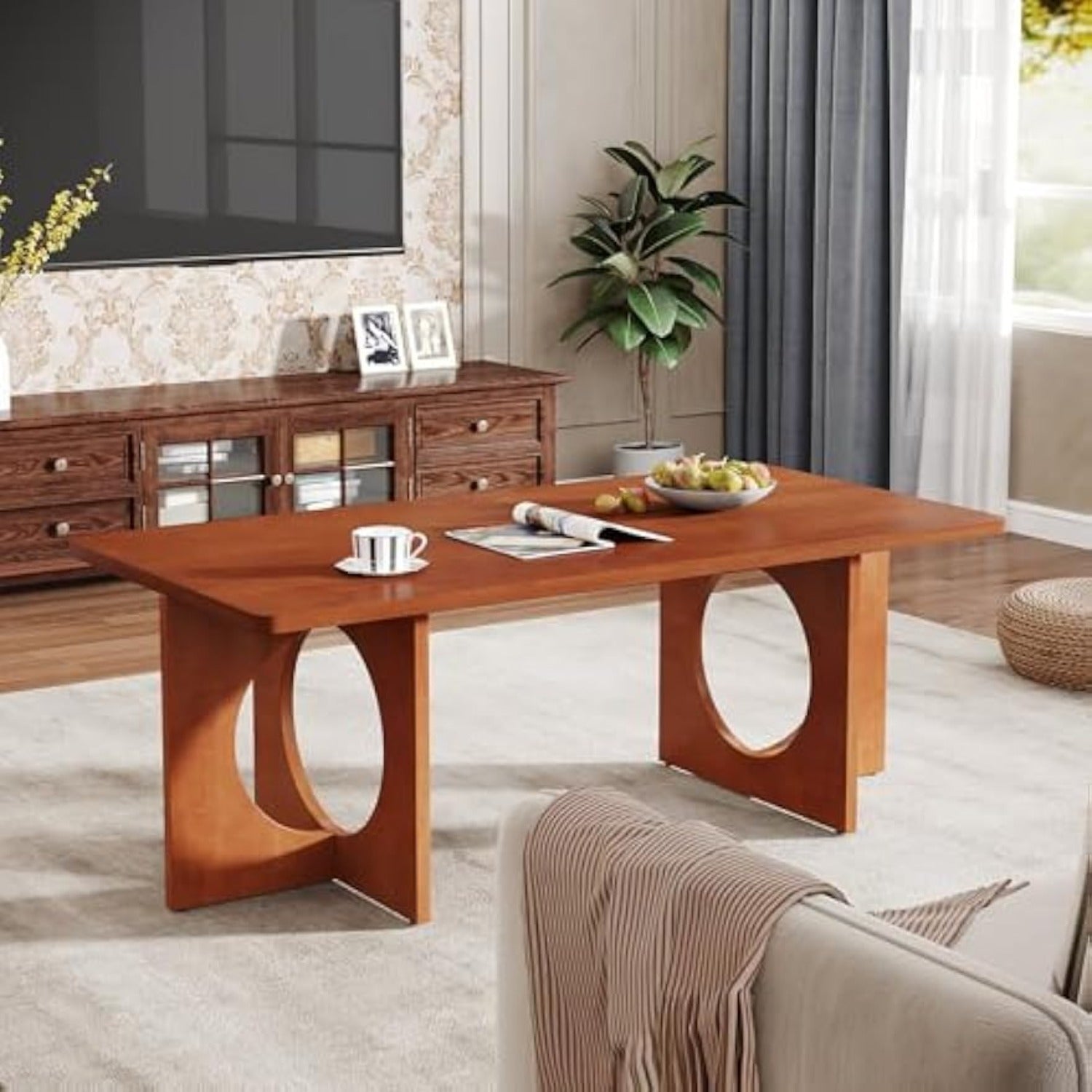 Chic 120cm Rectangle Coffee Table with Geometric Base - Heavy-Duty, & Scratch-Resistant Wooden Centerpiece for Living Room