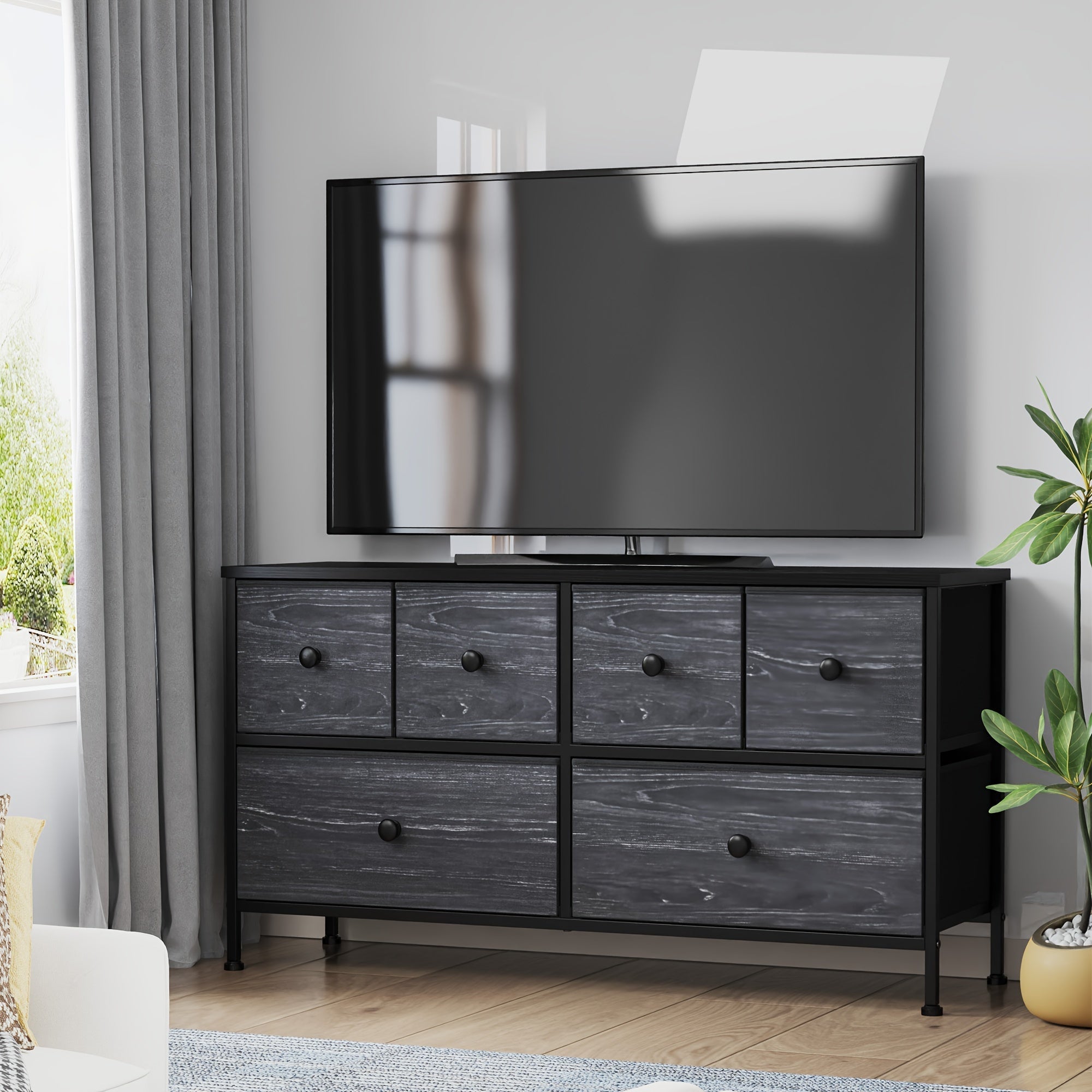 Dresser For Bedroom With 6 Drawer Dresser TV Stand Dresser & Chests Of Drawers Cute Dressers For Closet, Living Room, Hallway, Playroom, Black For Lab