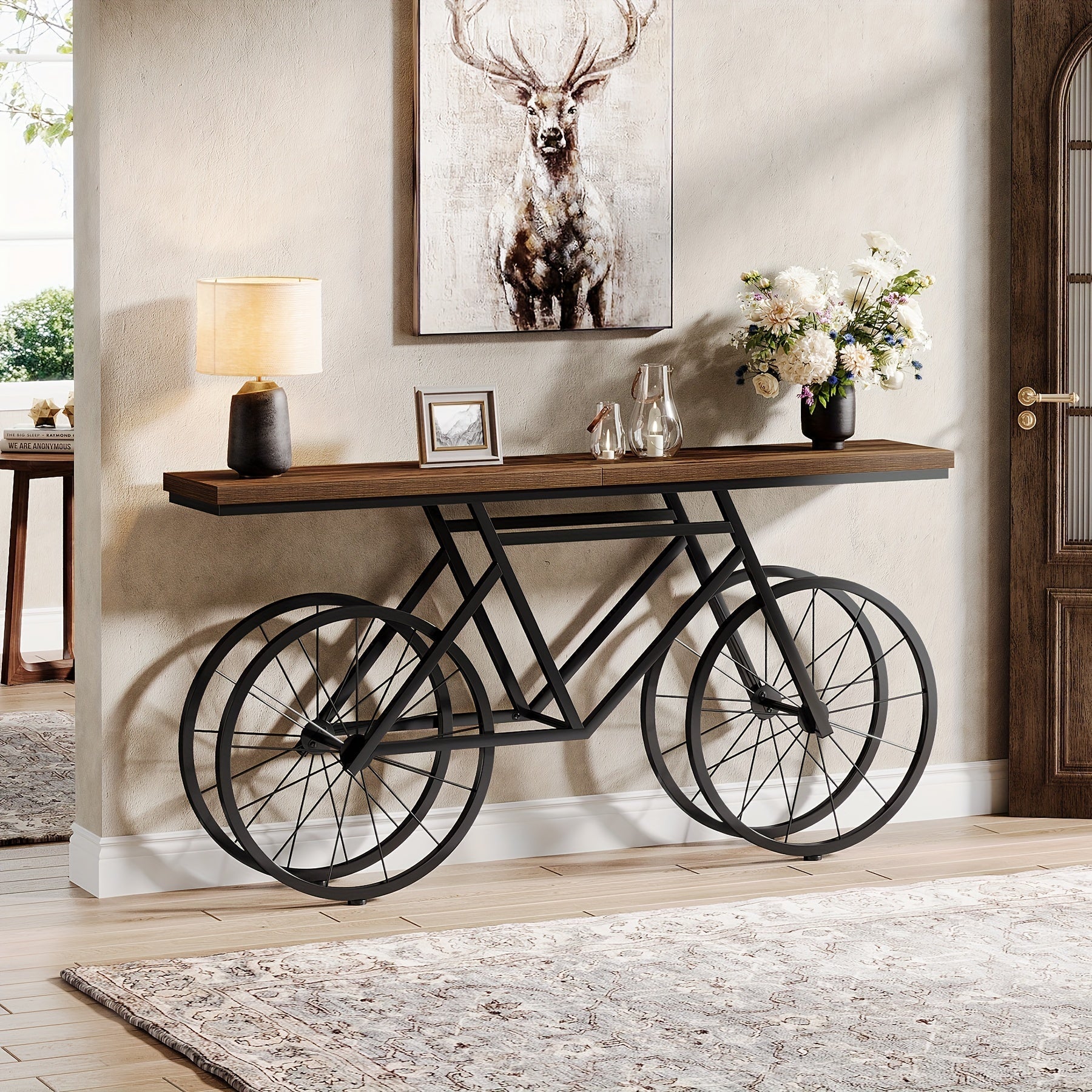 180 cm Extra Long Console Table, Narrow Sofa Table with Bicycle Metal Base, Modern Industrial Entryway Table for Living Room, Hallway, Entrance, Foyer