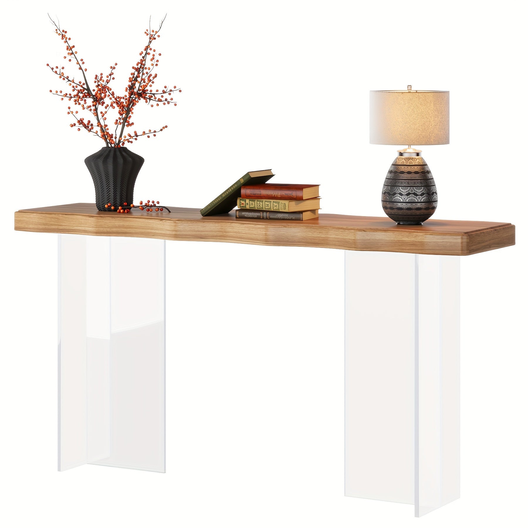 New Trend 119 cm Acrylic Leg Narrow Sofa Table, Transparent Leg Console Table for Entryway Living Room