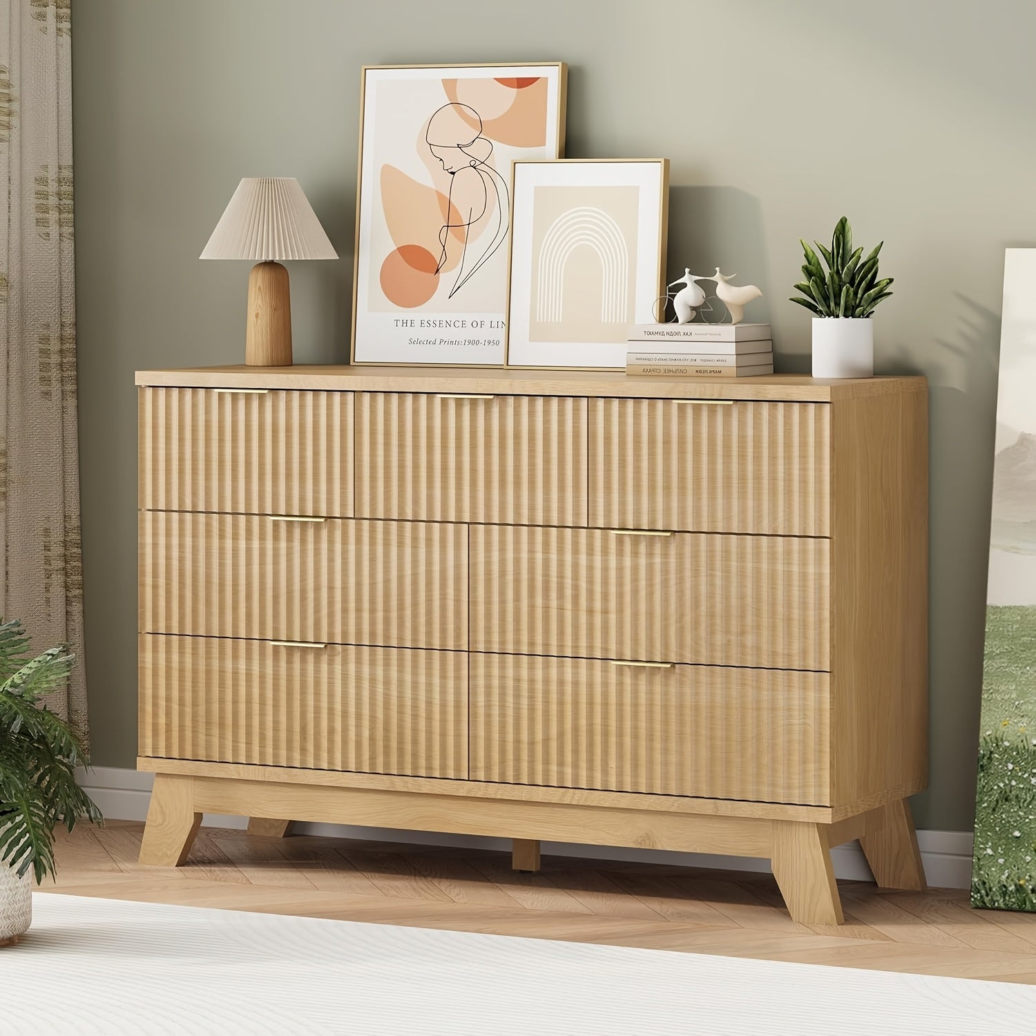 Elegant 7-Drawer Fluted Dresser in Pure White - Modern Bedroom Storage with Golden Metal Handles, Sturdy Hardwood Construction, Easy Assembly, Perfect for Bedroom & Living Room Decor