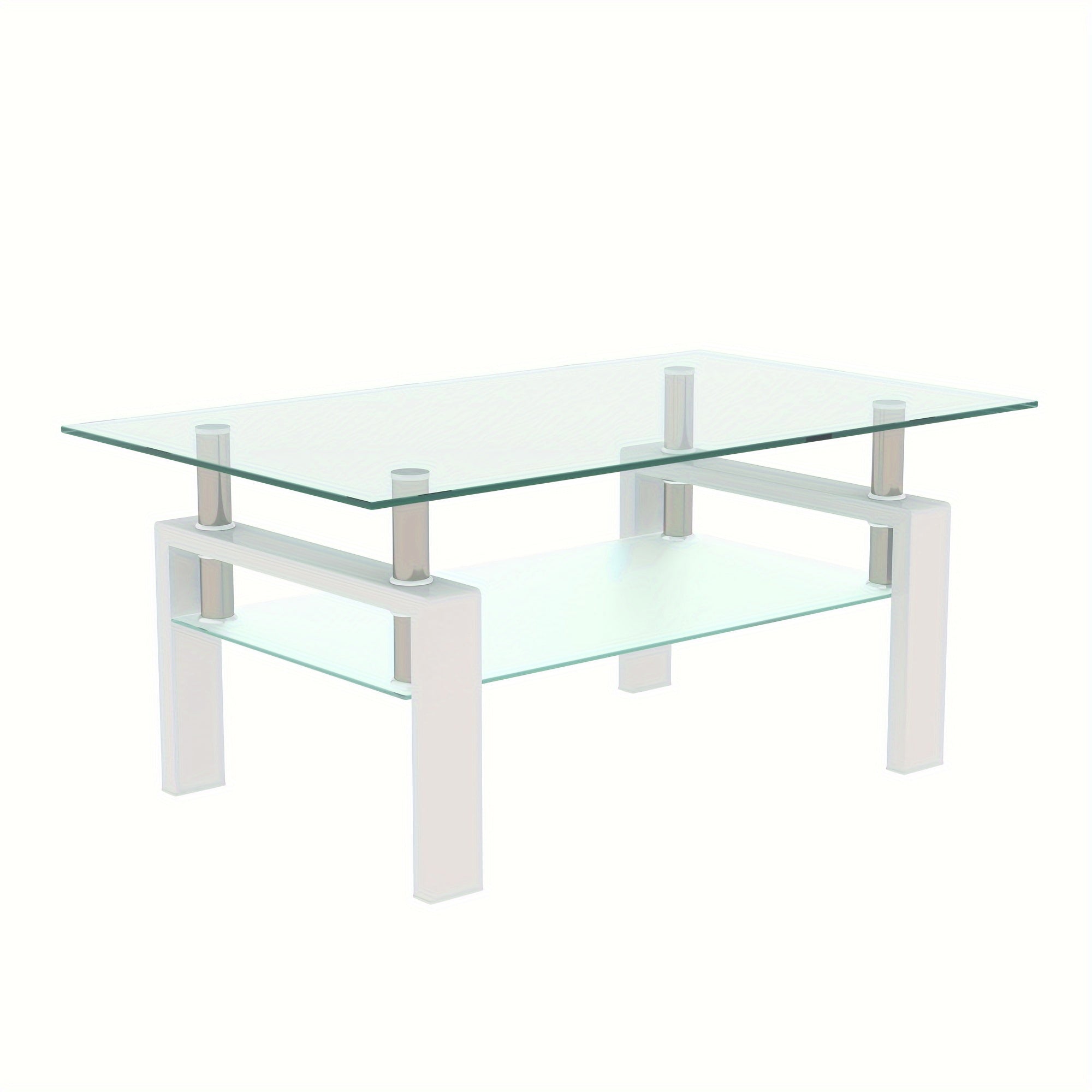 Classic Style Rectangular Tempered Glass Coffee Table with Metal Frame, Durable Living Room Centerpiece with Modern White Accents, Leisure & Home Office Compatible, No Assembly Required