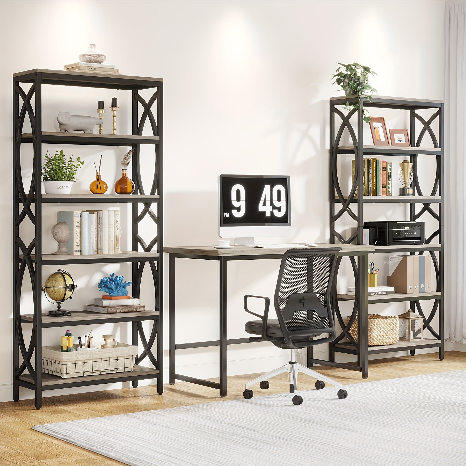 Introducing The 6-Tier Bookshelf, 175cm Tall Bookcase Combining Modern Wooden Design With Durable Metal Frame. This Freestanding Open Storage Shelves Or Shelving Unit Is Ideal For Office Or Living Room Use