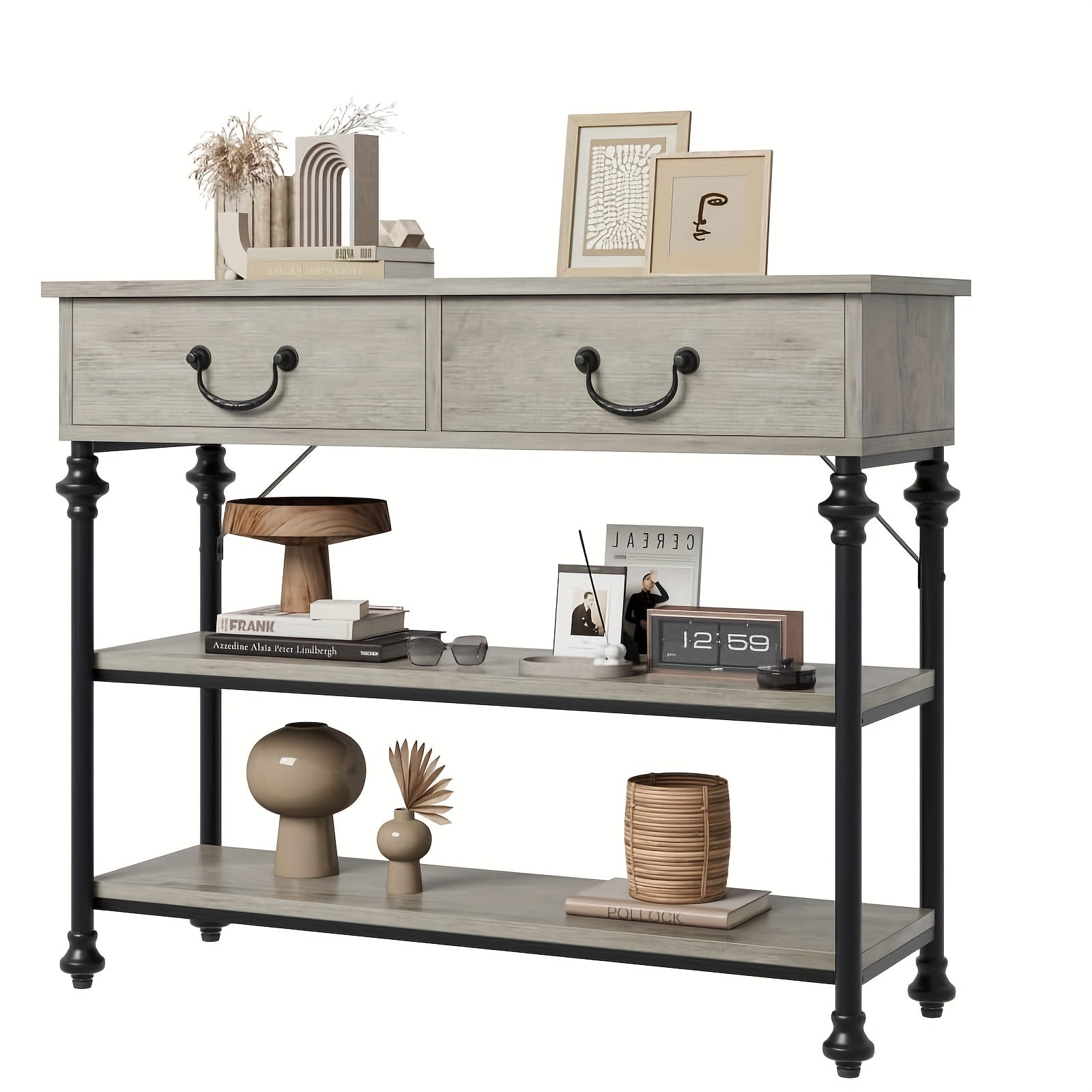 Console Table with Drawers, Narrow Entryway Sofa Table with Storage, 100 cm Behind Couch Table, Industrial Hallway Table for Living Room, Foyer, Bedroom, Rustic Gray