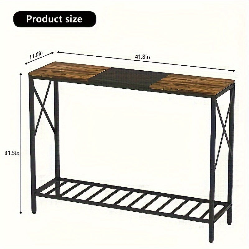 106.2 cm Console Table, Farmhouse Entryway Table with Metal Shelf, Wood Modern Narrow Sofa Table for Living Room, Hallway, Couch, Foyer