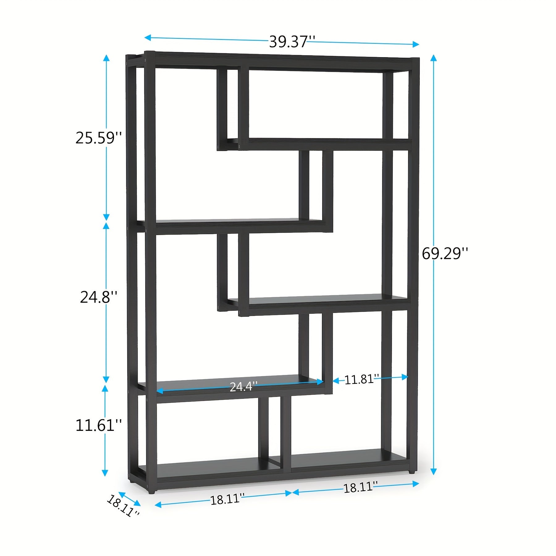 177cm Tall Modern 6-Shelf Bookshelf, Industrial Staggered Etagere Bookcase With Robust Metal Frame For Display And Storage