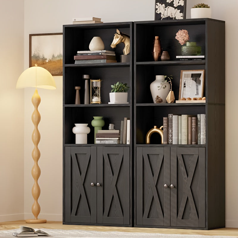 5-Tier Bookcase With Doors, Display Storage Shelves, Bookcase Home Decor Furniture For Office, Living Room, Bedroom