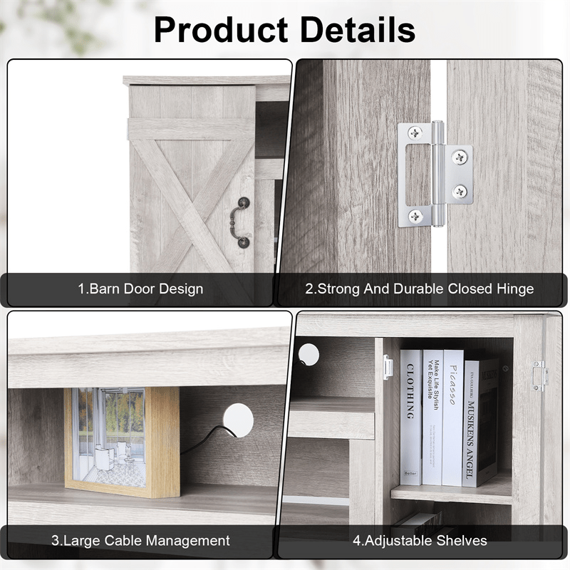 Rustic Farmhouse 65" TV Stand with Storage - Entertainment Center Console with Barn Doors for Living Room