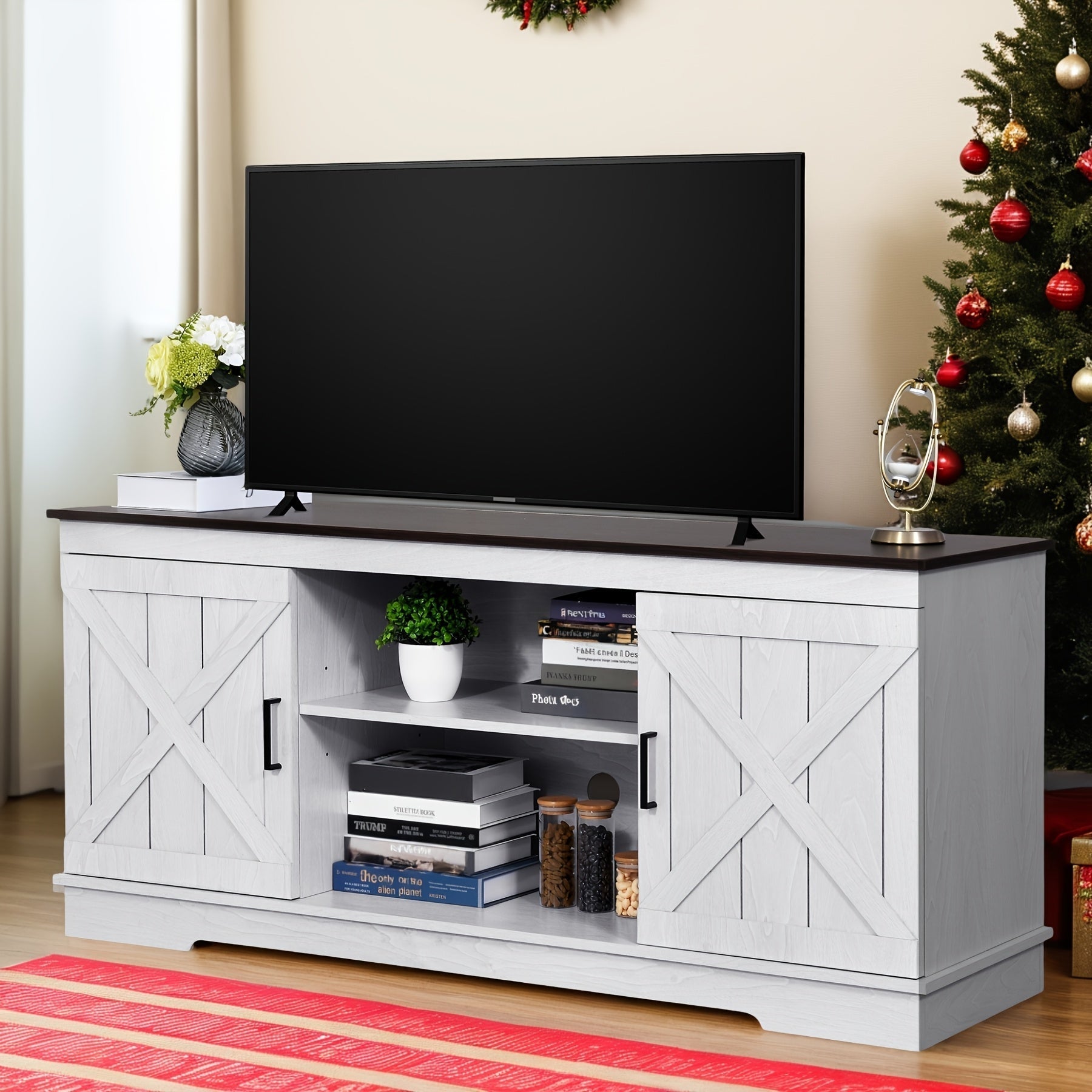 Farmhouse TV Stand For 65 Inch TV Entertainment Center TV Media Console Cabinet