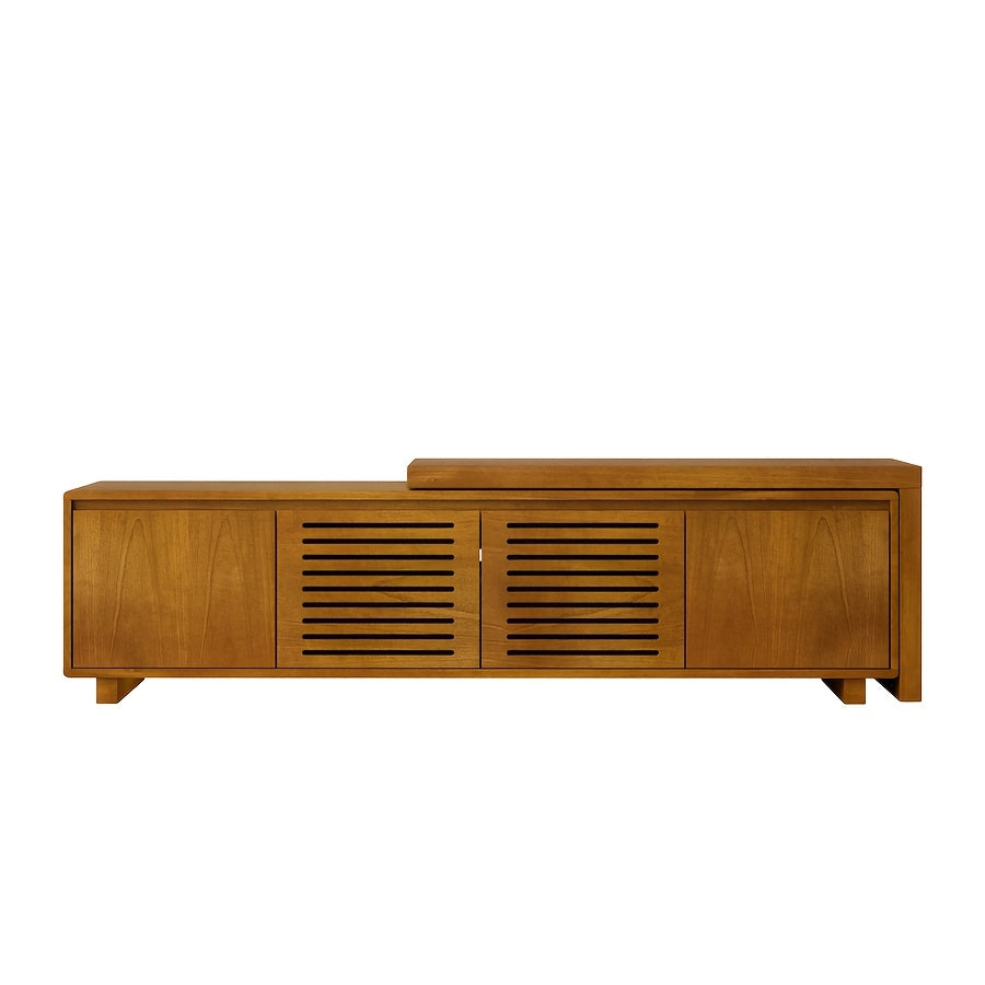 Mid-Century Modern Extendable TV Stand, Wood-Based Panel & Hardwood Entertainment Center, Farmhouse Media Console with Storage, Adjustable Panel, for Living Room & Bedroom, No Electricity Required