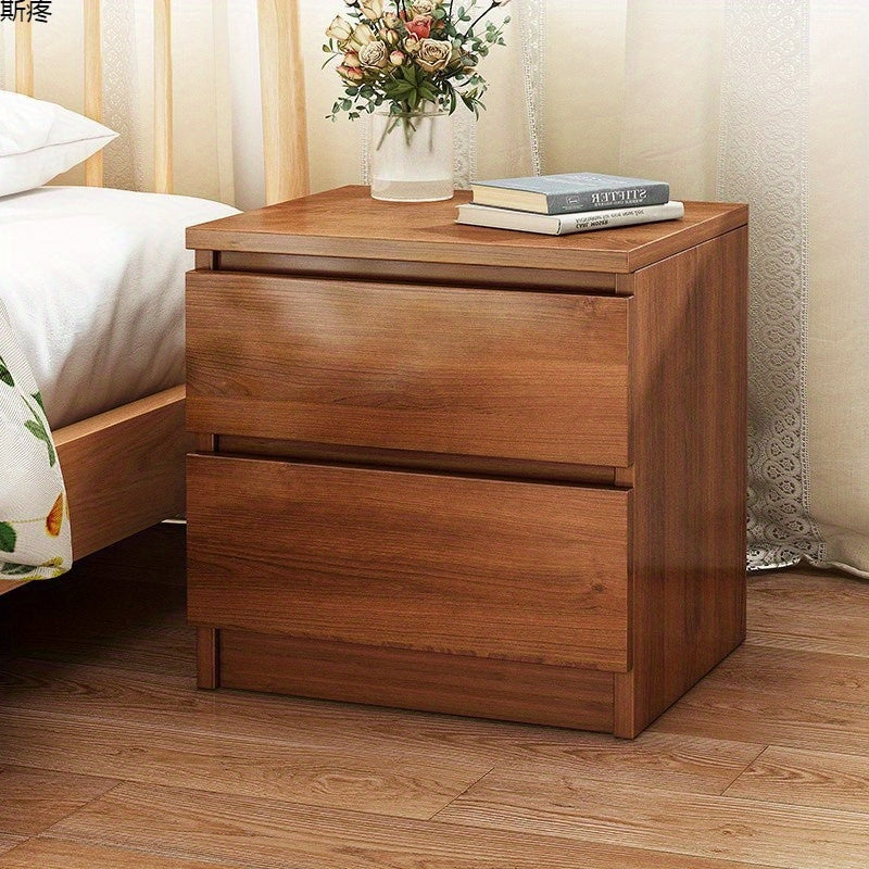 Cork Wood Nightstand with Dual Drawers, Manufactured Wood Bedside Table, Compact Storage Cabinet, Elegant Simplistic Design, with Closed Storage for Bedroom Furniture