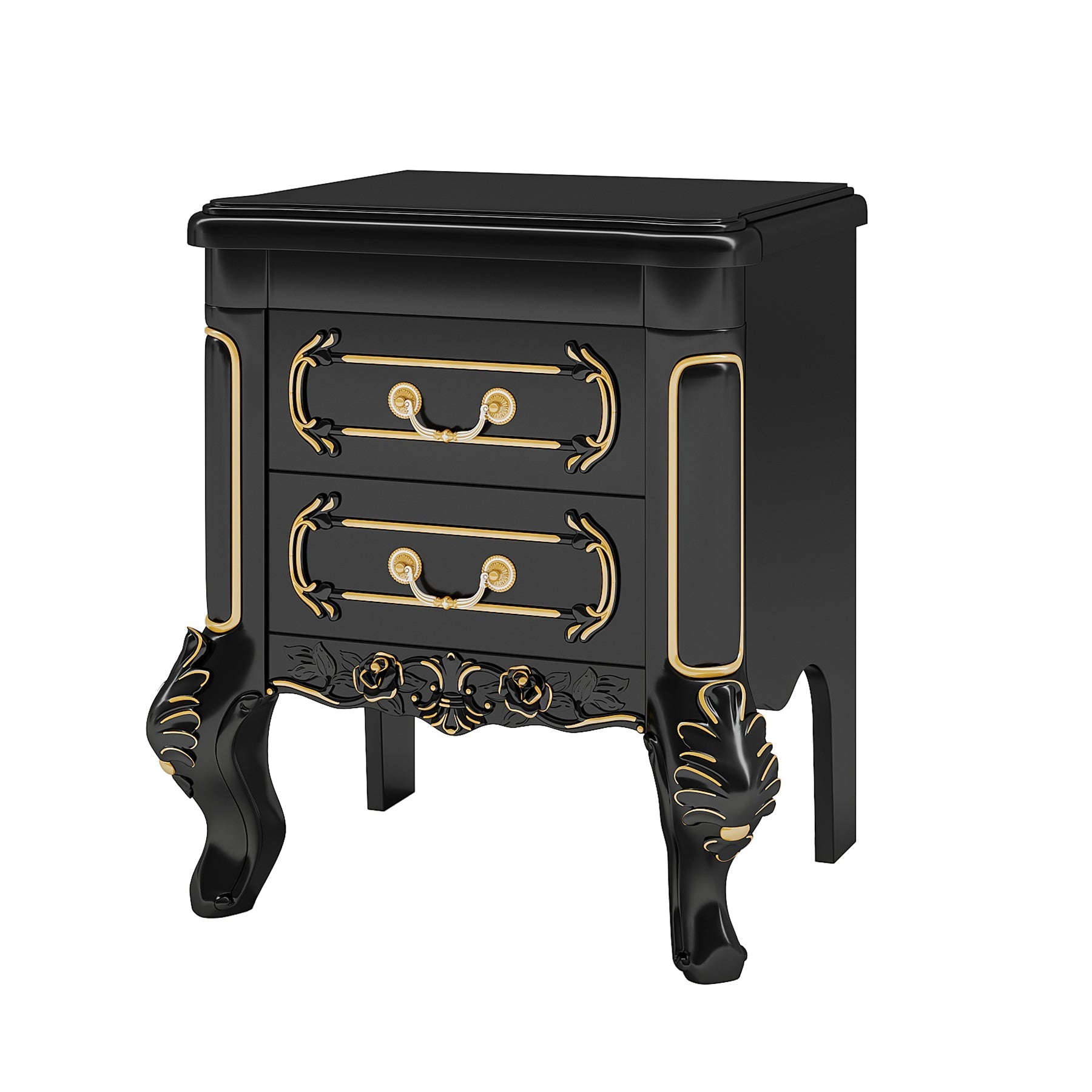 Carved Nightstand, Bedside Table End Table with 2 Drawers (in cm)