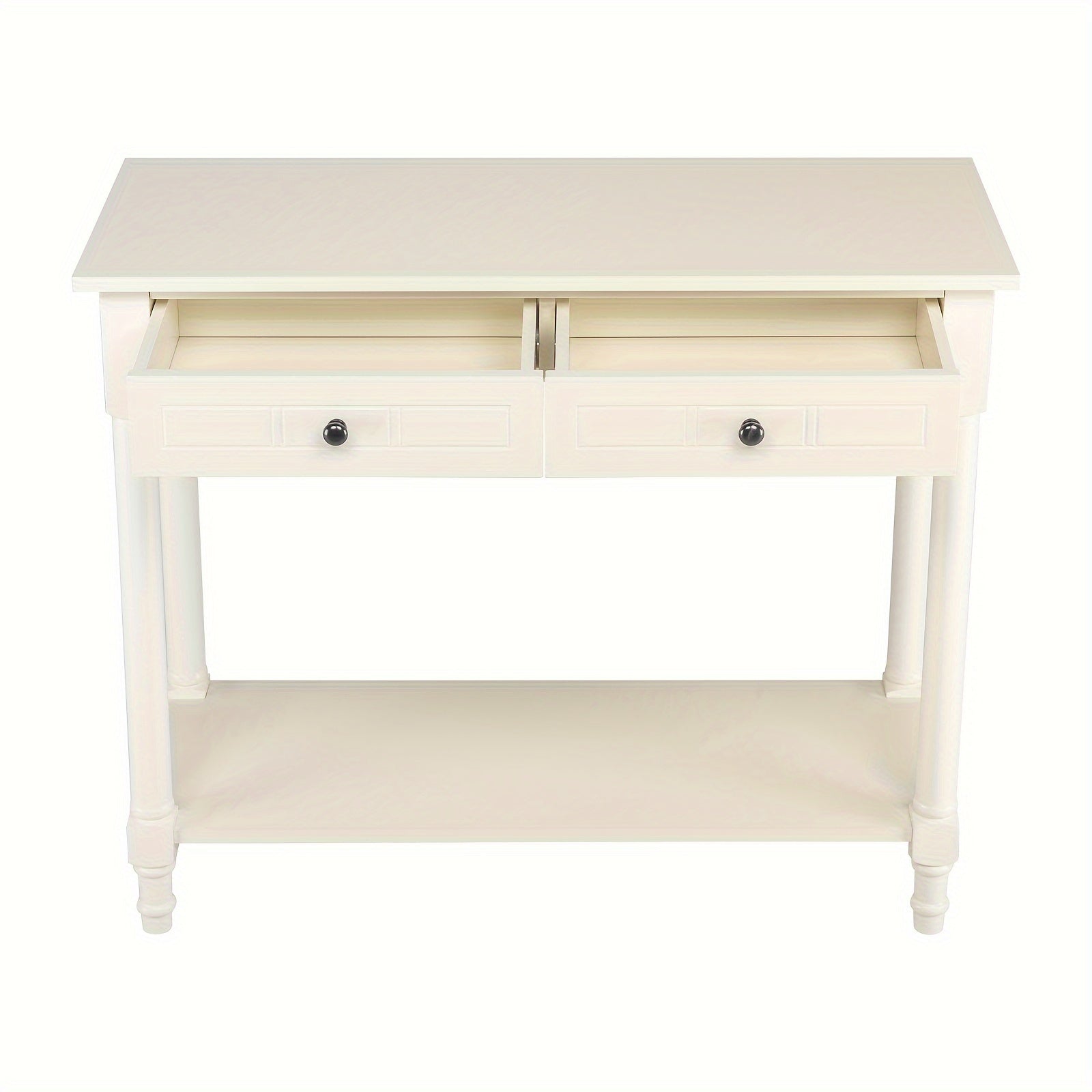 2-Tier Console Table with 2 Drawers, Console Tables for Entryway, Sofa Table with Storage Shelves, Entryway Table Behind Sofa Couch, for Living Room, Kitchen, Cream White (Dimensions in cm)