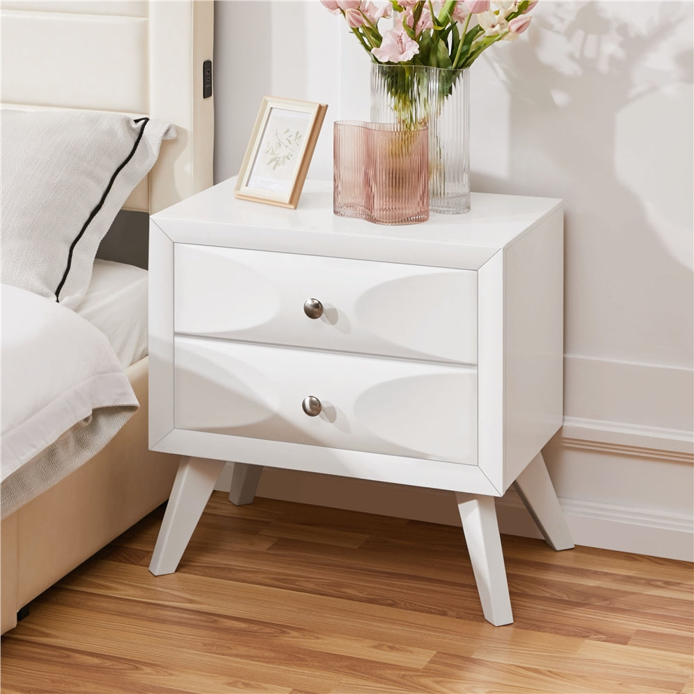 58cm H Vintage Nightstand with 2 Drawers End Table with Solid Wood Legs and Storage for Living Room/ Bedroom