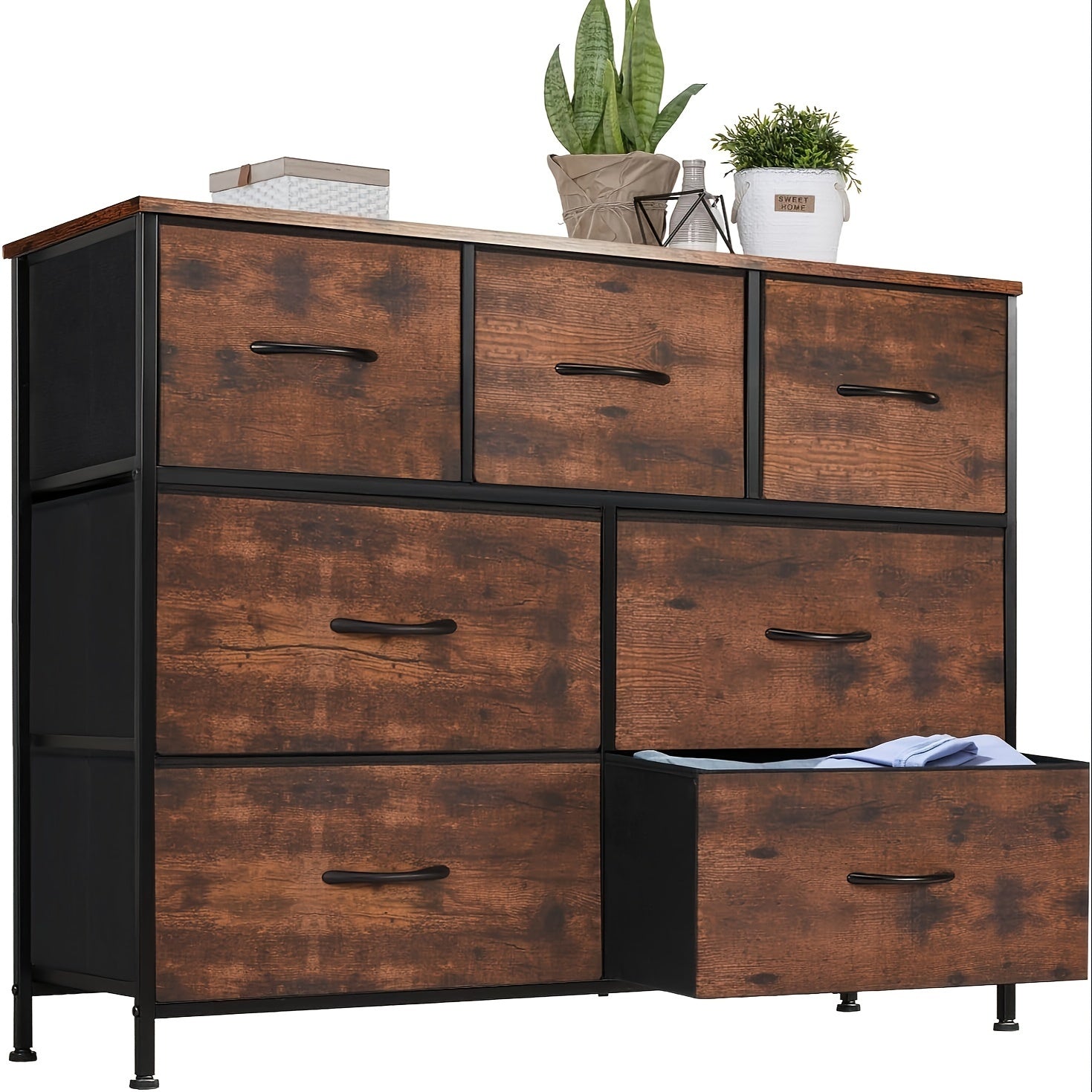 Bedroom Vanity, Bathroom Storage Cabinet, Storage Drawers, TV Cabinet With 7 Drawers Fabric Storage Tower, Chest Of Drawers With Fabric Organizer, Wooden Top, Holds TVs Up To 45 Inches, For Bathroom, Closet, Entryway, Living