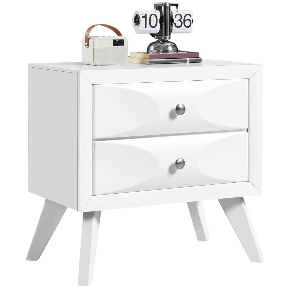 58cm H Vintage Nightstand with 2 Drawers End Table with Solid Wood Legs and Storage for Living Room/ Bedroom