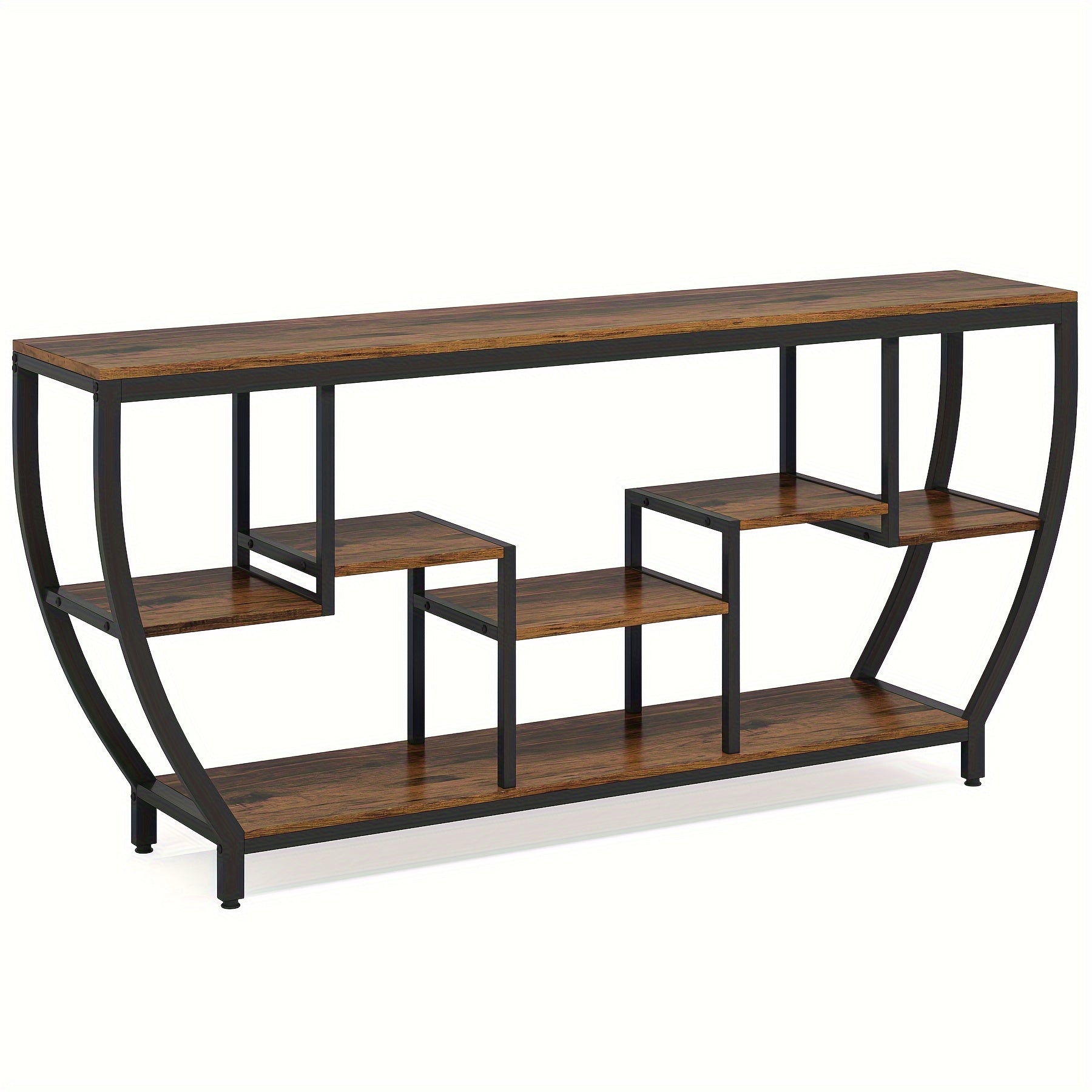 Modern Industrial 180cm TV Console Table with Three Layer Open Storage Shelves for Living Room Dining Room Furniture