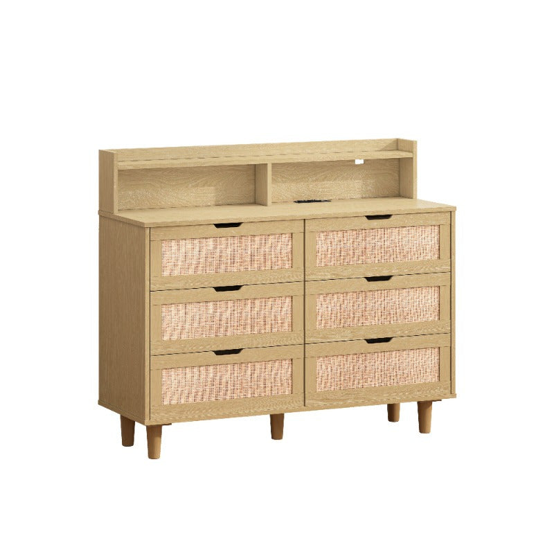 Chic Rattan Storage Cabinet with 6 Drawers - Metal Frame, Ideal for Bedroom & Living Room Organization