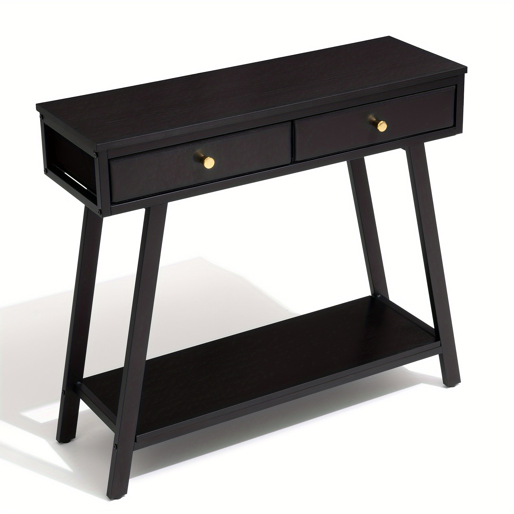 1pc Black 2-Tier Entryway Side Table, 2-Drawer Console Table (Dimensions in cm)