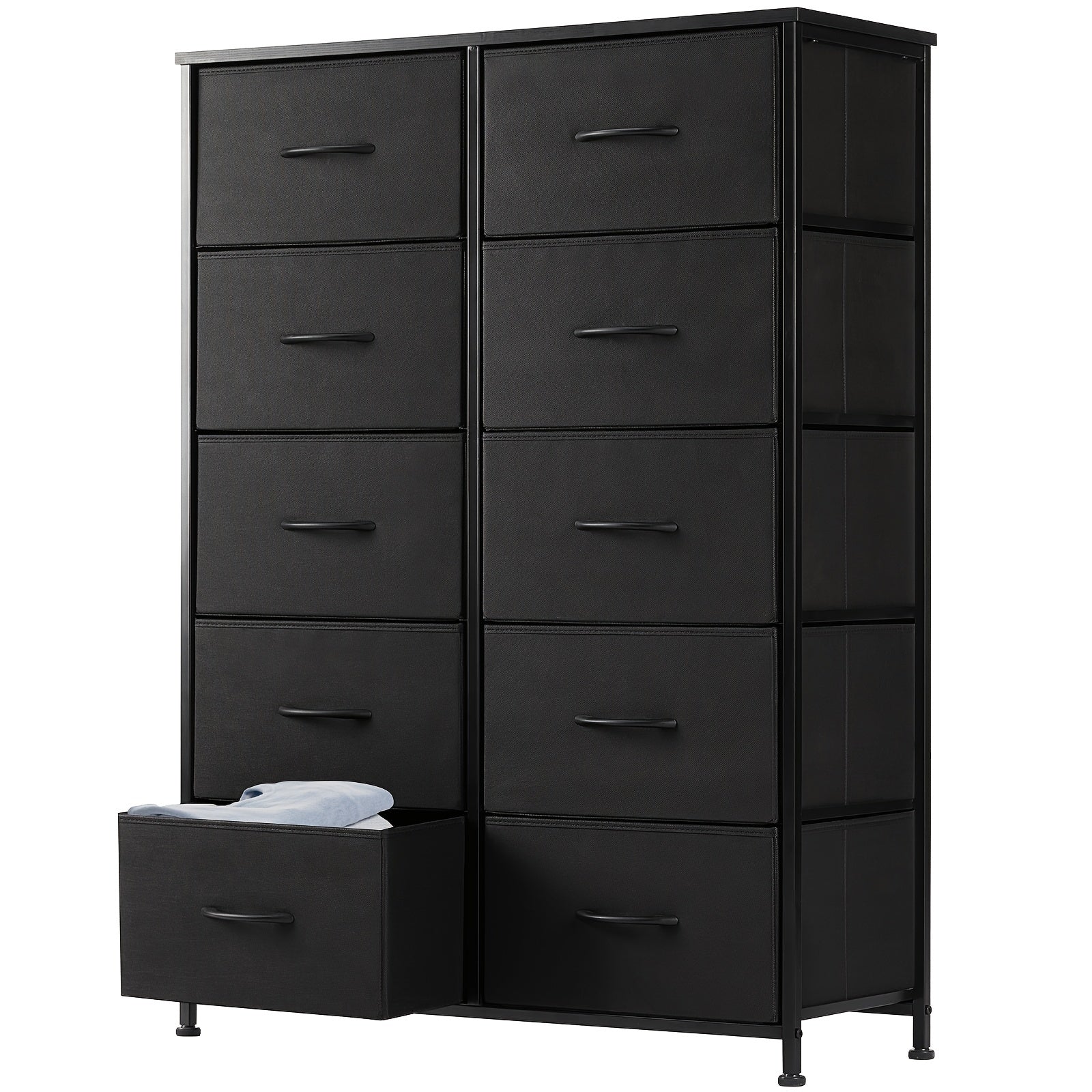 Dresser For Bedroom 10 Drawers, Storage Chest Of Drawers With Fabric Bins, Tall Dresser With Sturdy Steel Frame Clothes Organizer Wood Top For Closet, Hallway, Living Room, Display Stands, Risers