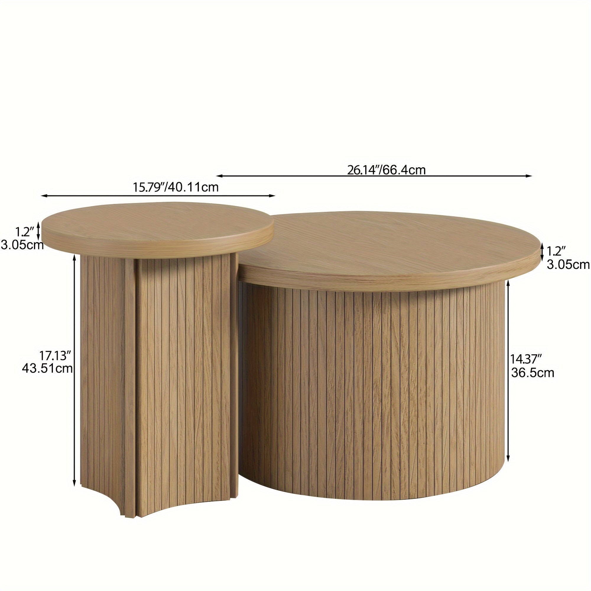 Coffee Table, Fluted Nesting Coffee Table Set Of 2 Set, Modern For Living Room, Round Wooden Coffee Table For Living Room, Office, Balcony