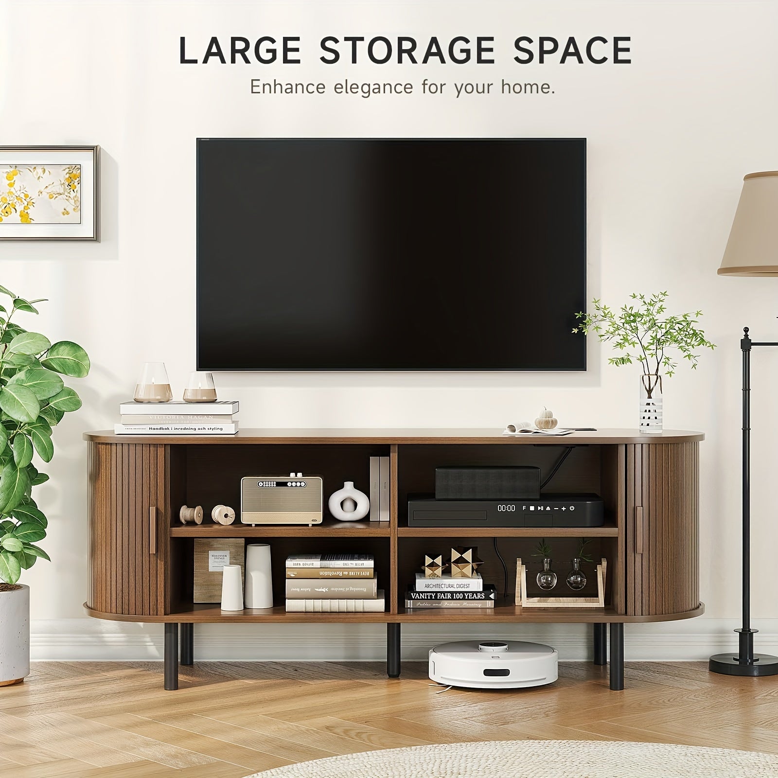 Storage Cabinet With Sliding Doors, 140cm TV Stand With Power Outlet For TVs Up To 60 Inch, Entertainment Center With Adjustable Shelves, Modern Media Console For Living Room