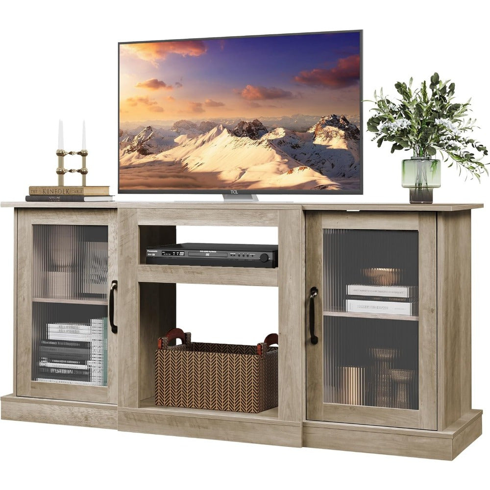 Retro Stable TV Stand for 165cm TV, Cabin TV Console Cabinet with Storage, Open Storage Rack Entertainment Center for Living Room and Backyard