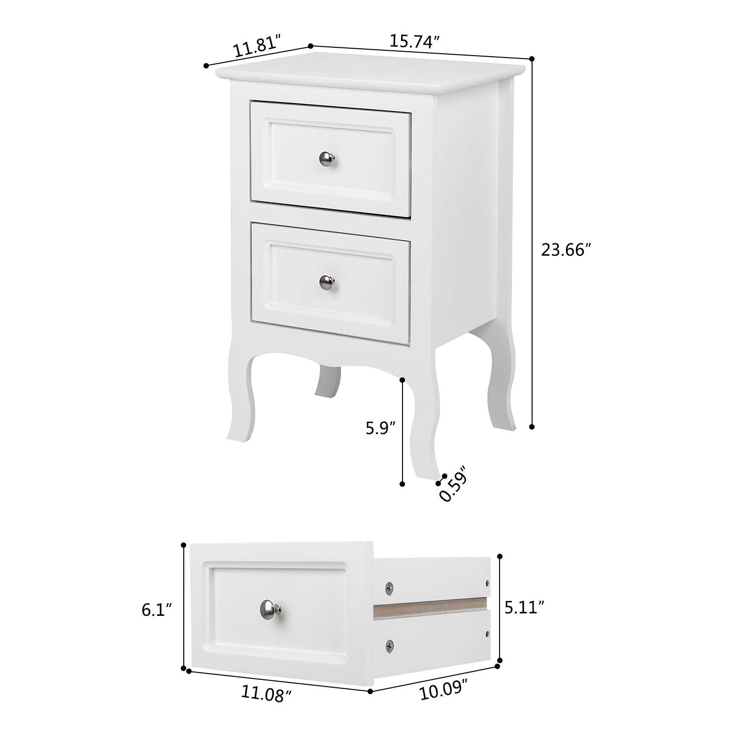 Nightstand with 2 Drawers, Night Stands for Bedrooms, Small Bed Side Table/ Night Stand with Drawers for Small Spaces