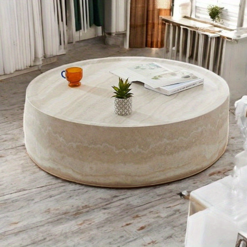 Round Faux Pattern Coffee Table - No Assembly Required - Ideal for Living Room & Tea Time - Stylish & Durable