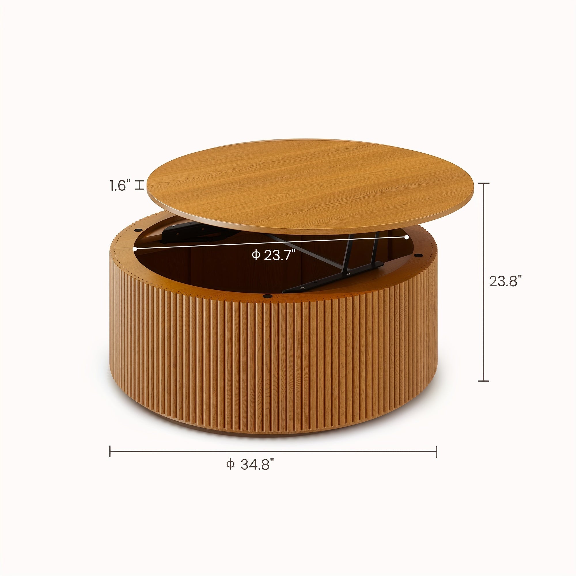 Round Lift Top Coffee Table Wooden Walnut With Hidden Storage Space For Living Room