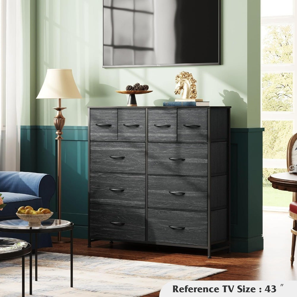 Fabric Dresser for Bedroom, Dresser with 10 Drawers, Storage Tower with Fabric Bins, Double Dresser, Chest of Drawers for Closet, Living Room, Hallway