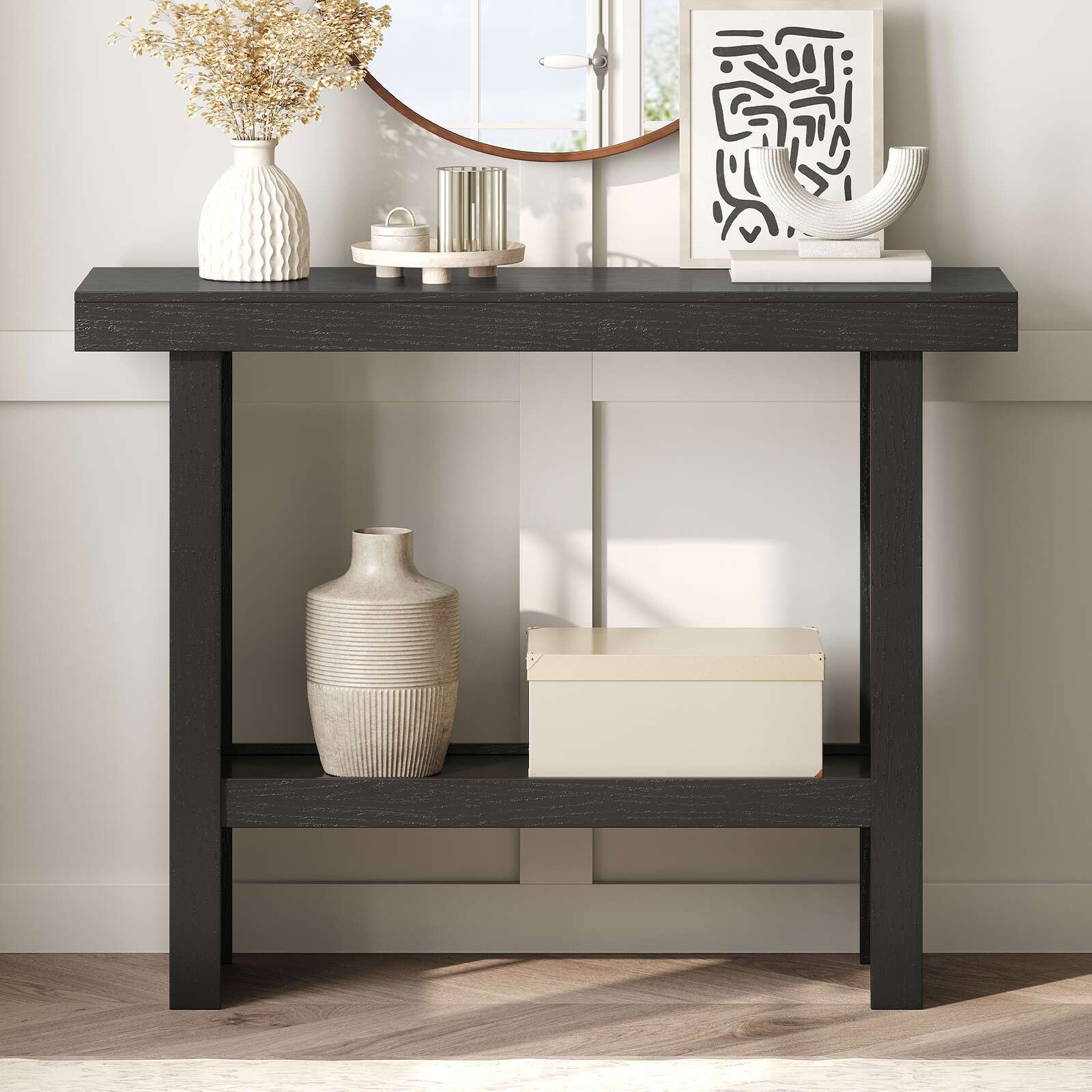 Modern Black Console Table 100 cm - Space-Saving Entryway & Narrow Sofa Side Table, Easy Assembly for Living Room, Hallway, Foyer, MAHANCRIS