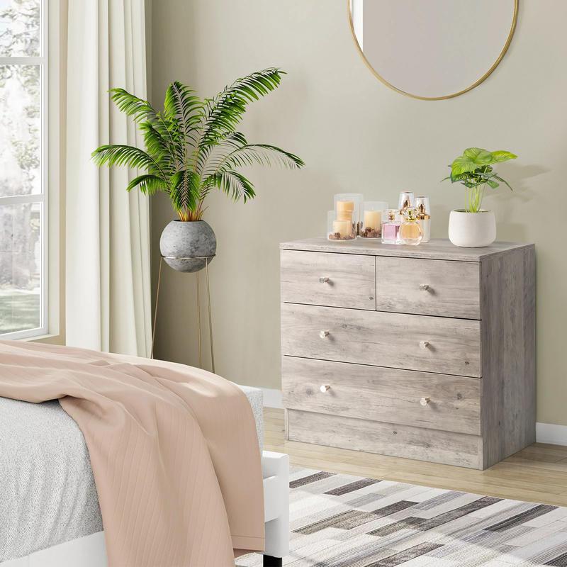 Chic Gray 4-Drawer Dresser - Solid Hardwood Nightstand with Storage, Perfect for Bedroom & Living Room, Simple