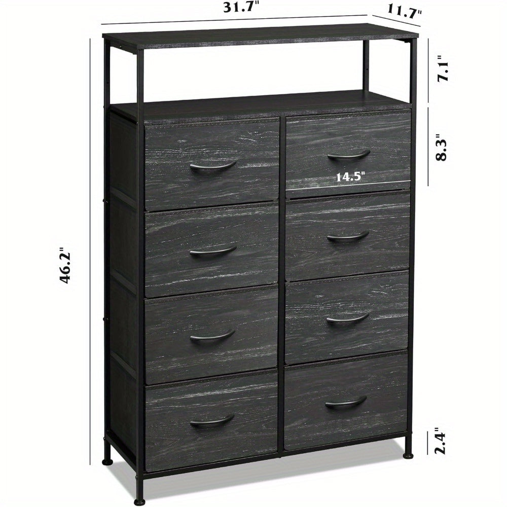 Fabric Dresser for Bedroom with Open Shelves, Tall Dresser with 8 Drawers, Storage Tower with Fabric Bins, Chest of Drawers for Closet, Hallway