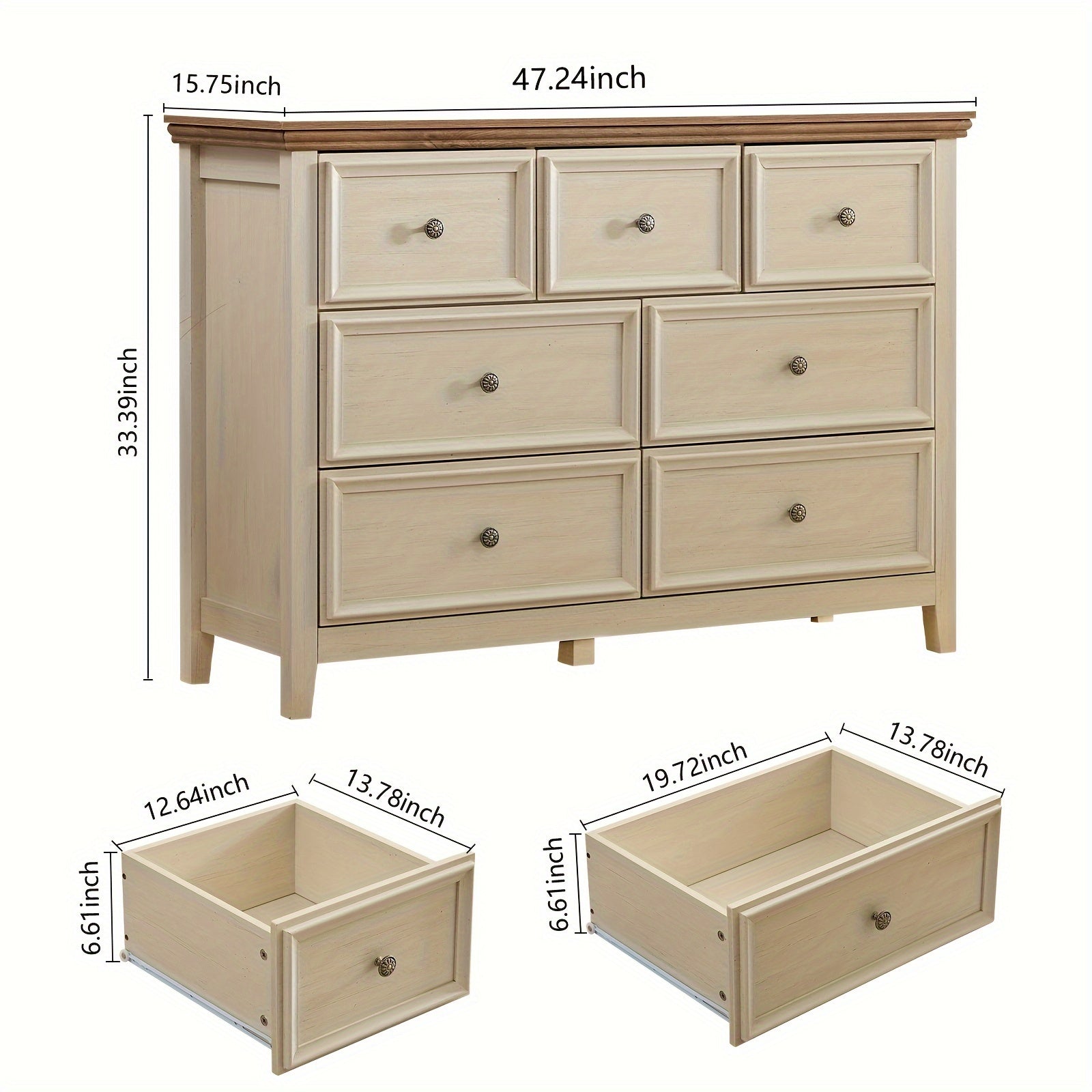 Dresser For Bedroom With 6 Drawers, 5 Drawer Tall Chest Of Drawers For Bedroom Beige Wood, Modern Storage Cabinet With 7 Drawers For Home Office, Dressing Room, Entryway