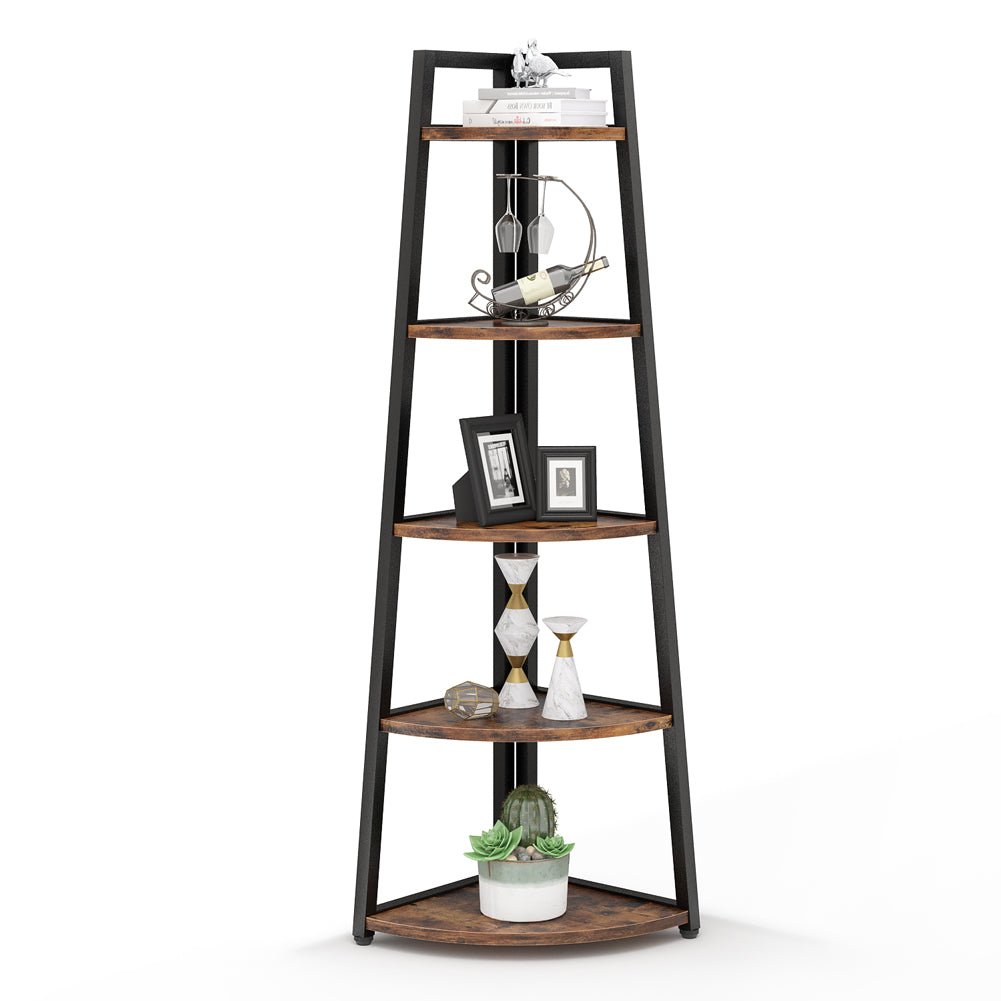 5-Tier Corner Shelf, 178 cm Tall Corner Ladder Shelf Small Bookshelf