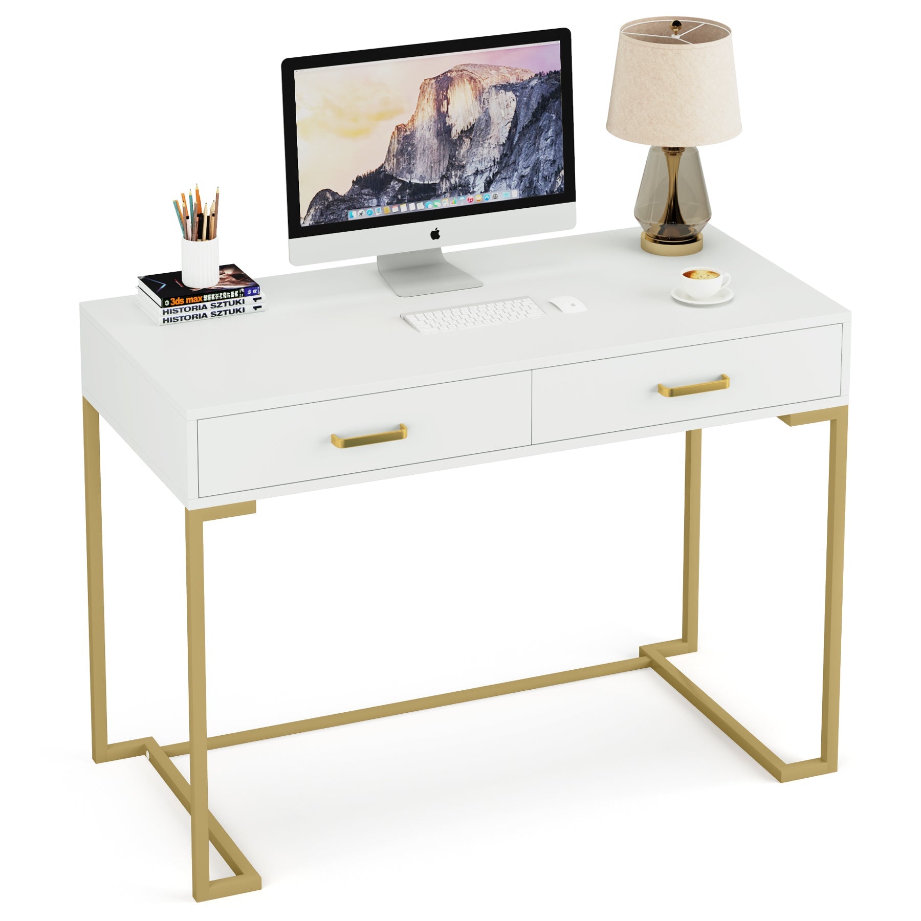 99 cm Computer Desk with Drawers, Modern Writing Desk Study Desk