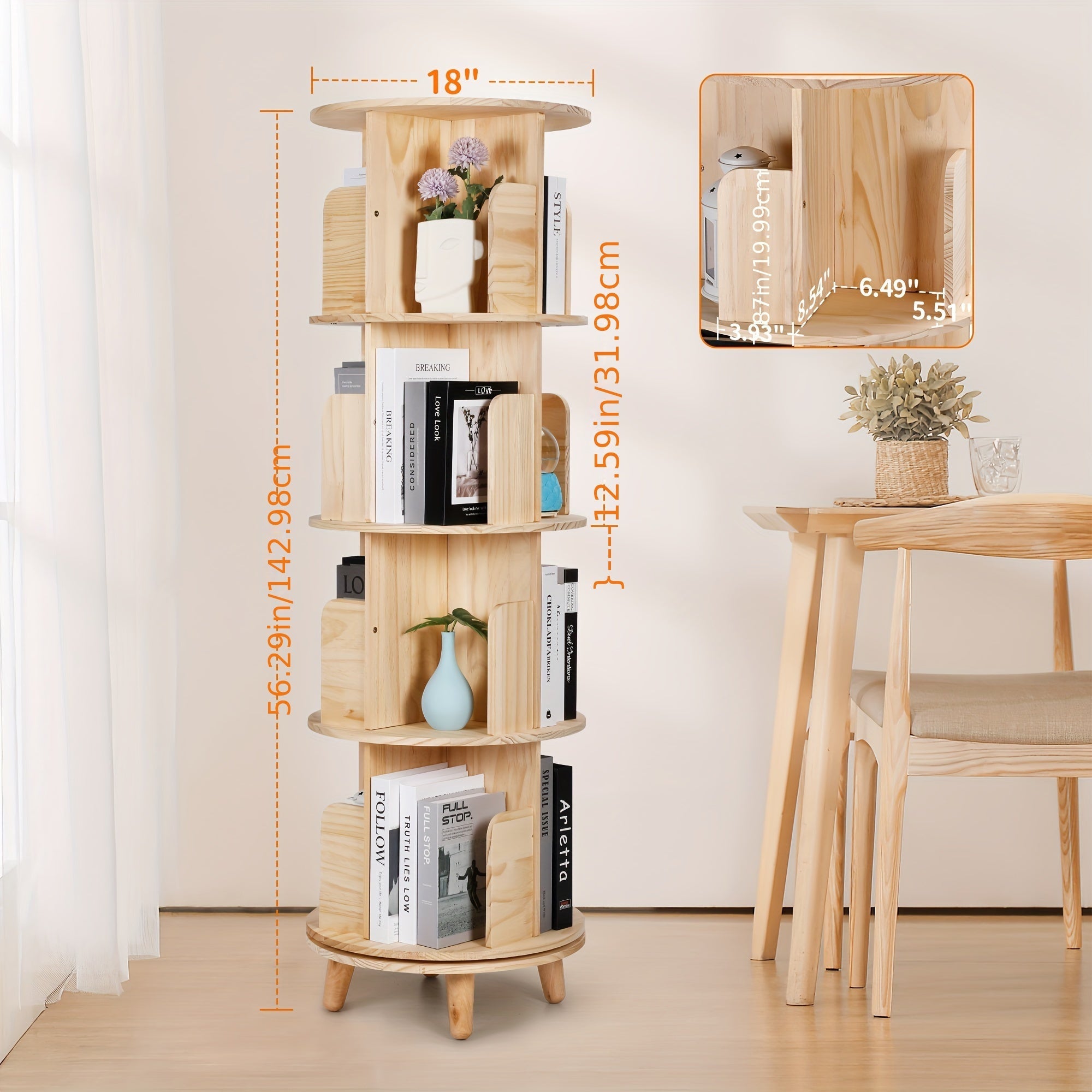 Rotating Bookshelf Tower, 4-layer Cylindrical Model 360 Rotating Bookshelf. Rotating Bookshelf Suitable For Small Spaces. Solid Wood Corner Bookshelf Storage Rack Display Bookshelf. Used For Display Cabinets In Offices, Home