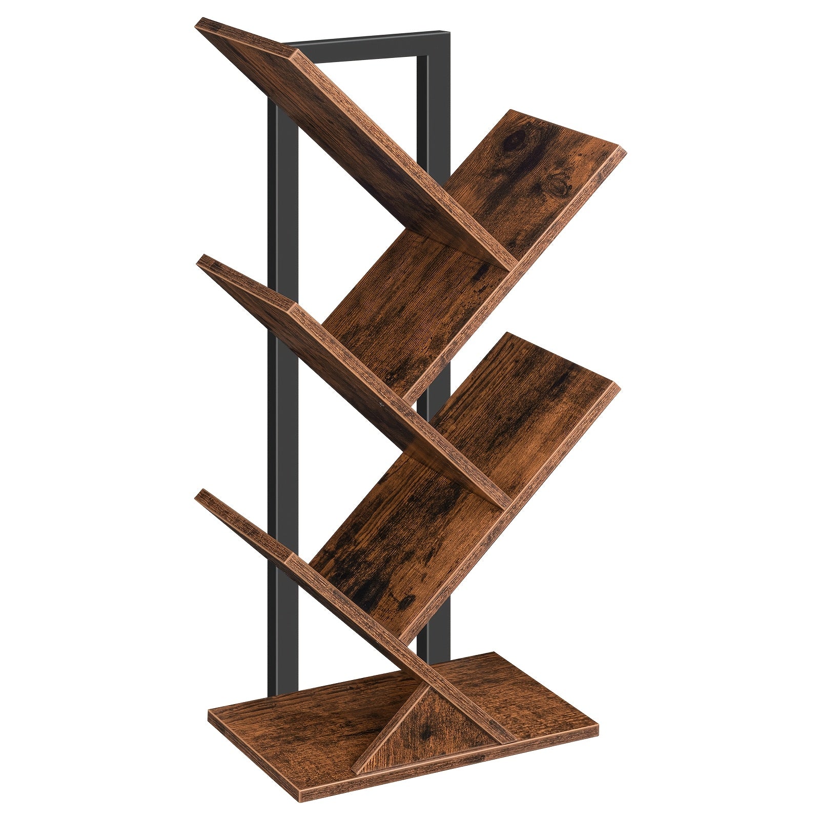 Tree Bookshelf, 5-Tier Bookcase Wooden Shelves, Floor Standing Storage Rack, For Display Of CDs, Books In Living Room, Home Office, Wood Storage Rack For Bedroom, Rustic Brown